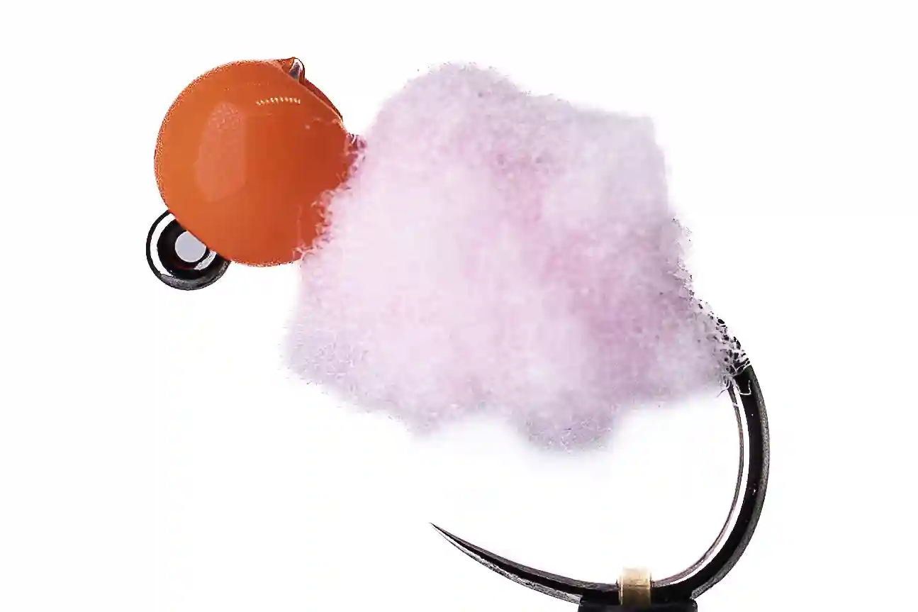 Růžový egg jig s fluo červenou hlavičkou