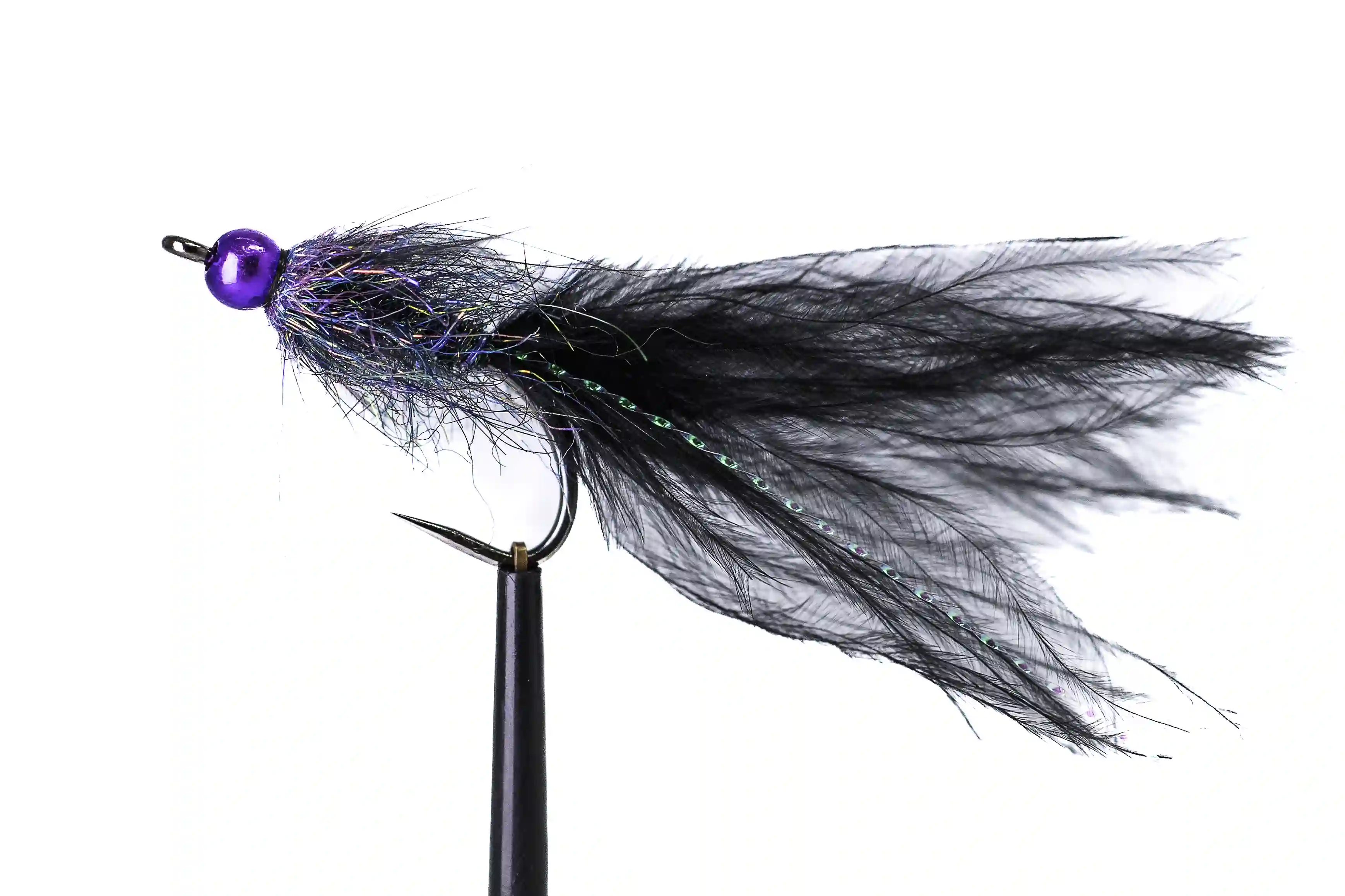 Černý Wolly Bugger s fialovou hlavičkou