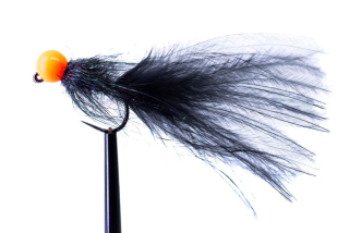 Černý jig streamer s fluo oranžovou hlavičkou